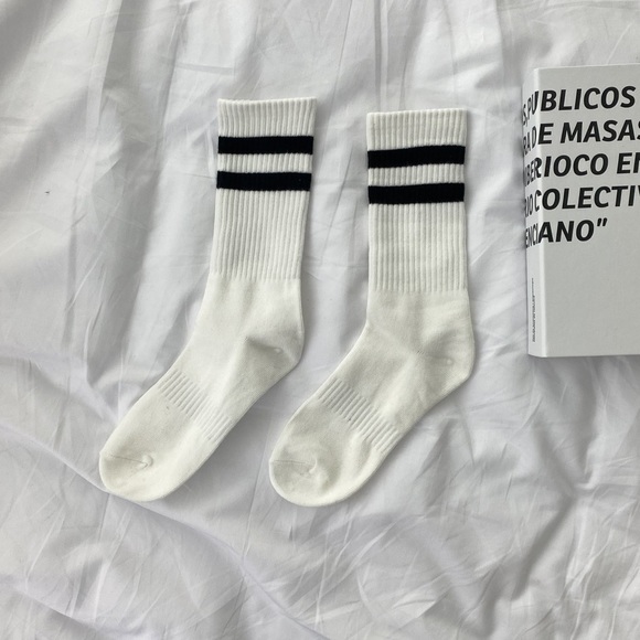 2-Stripe Crew Socks - White with Black Stripes - Picture 10 of 12